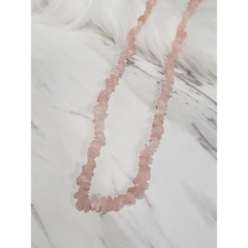 Rose Quartz Chip Bead Necklace 34" Vintage long layering crystal gemstone real